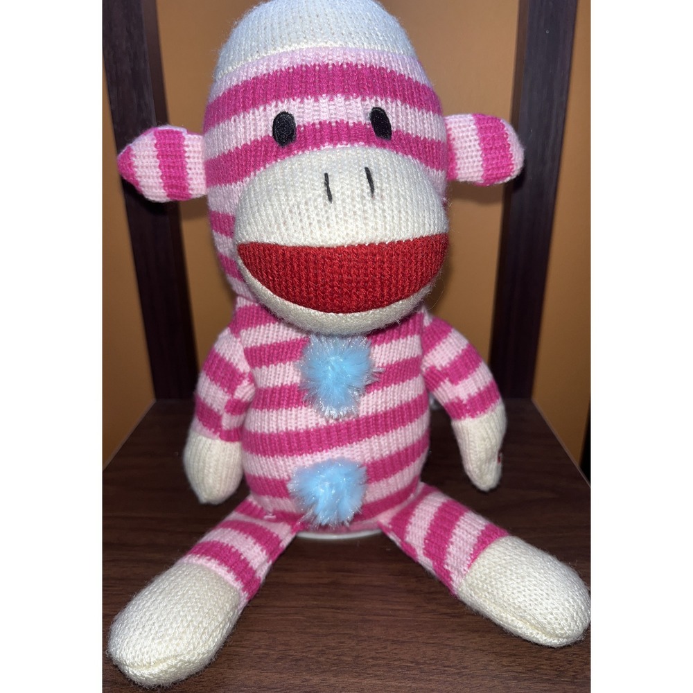 Gemmy Sock Monkey musical ‎ plush 10" pink striped "Like I'm the Only Girl ..."